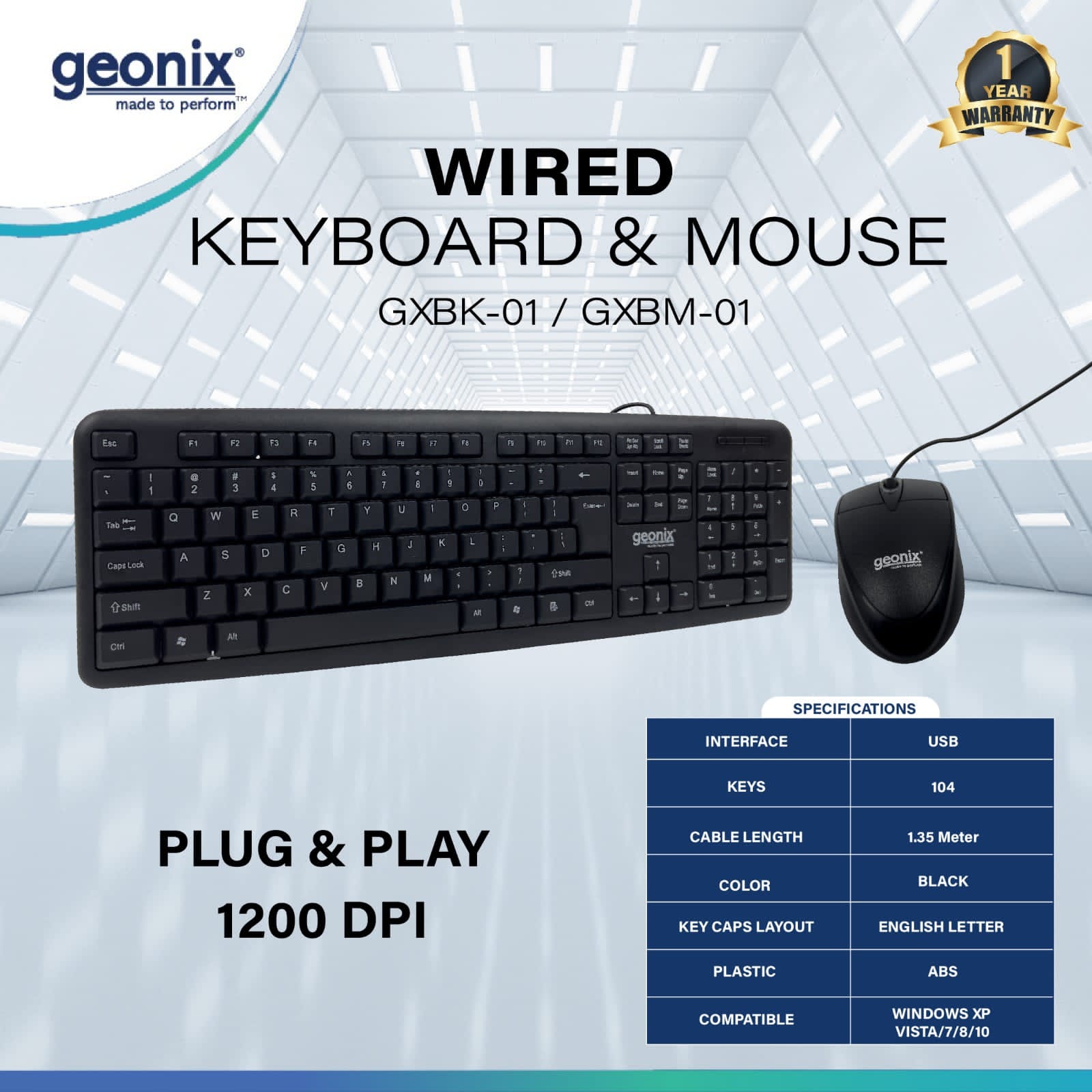 Geonix Wired USB Keyboard and Mouse Combo