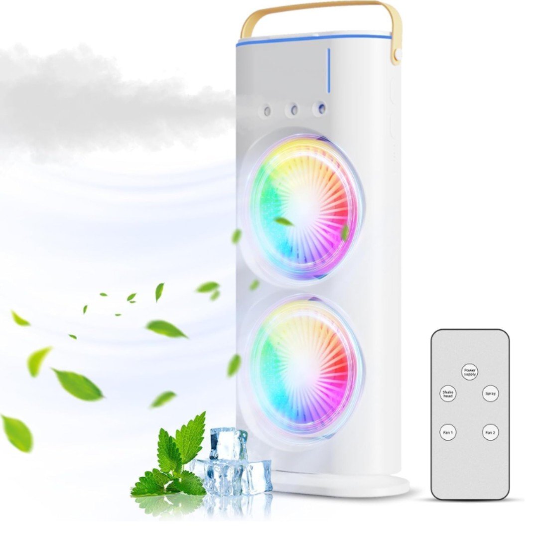 Double Ended Mist Spray Cooler Fan, USB Rechargeable Mini Desktop Cooler with Water Mist