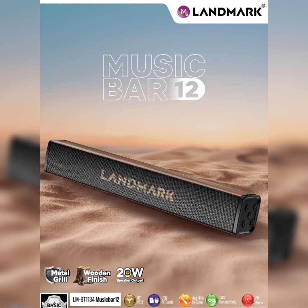 Landmark 20W Music Bar Bluetooth Speaker | Wooden Finish & Metal Grill
