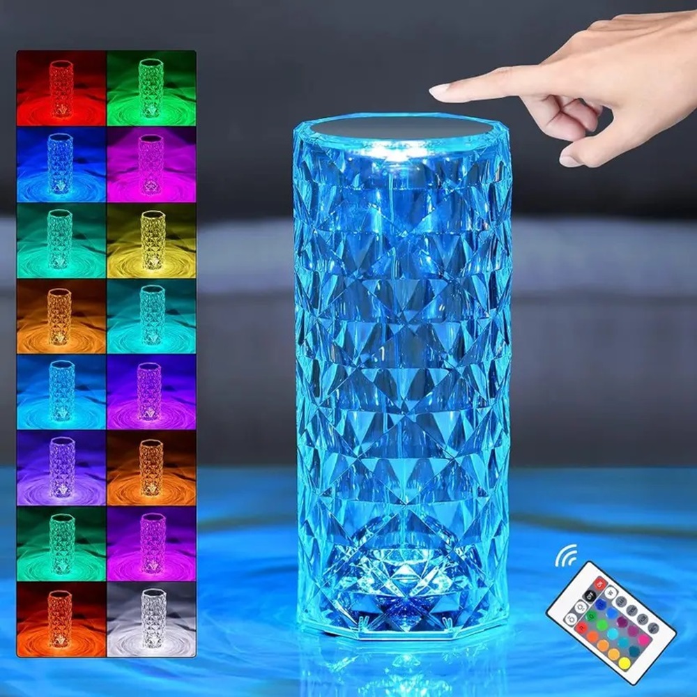 Crystal Lamp with 16 Color Changing Rose Crystal Diamond Table USB Rechargeable Lamp