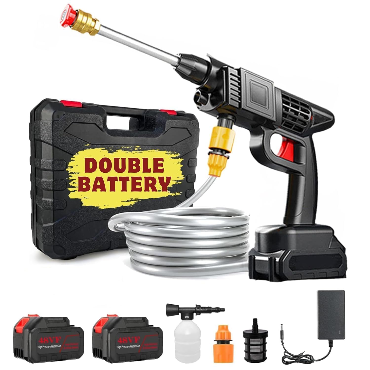 Portable Pressure Washer Gun 48V – 12000mAh Double Battery | Cordless High-Pressure Cleaner
