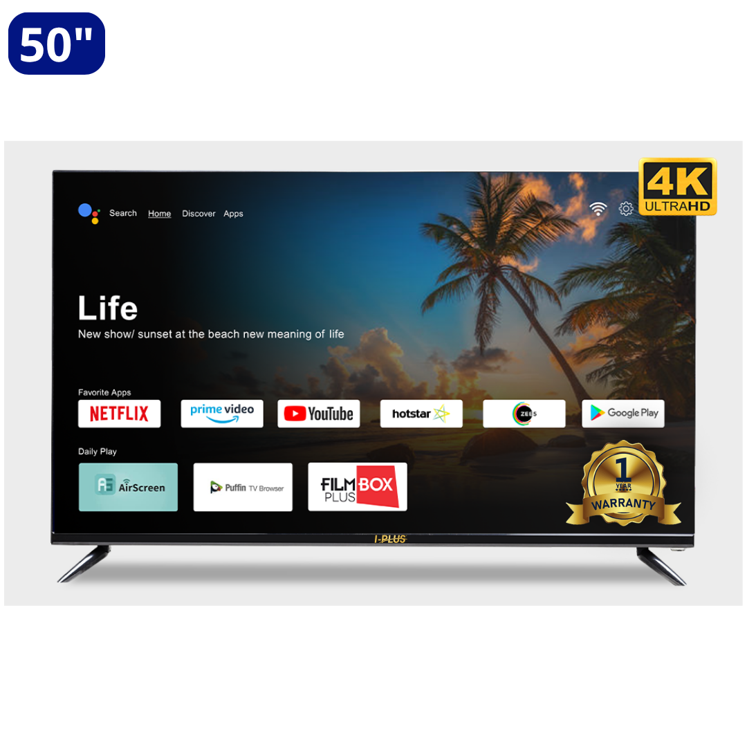 i-Plus 50-Inch Smart Android 4K Ultra HD LED TV | Wi-Fi, HDMI, USB, & Screen Mirroring