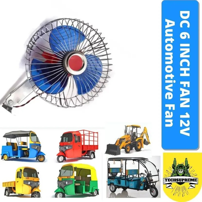 High Speed Automotive 6-Inch 12V DC Fan for Car, Jeep, Truck, Bus, Office, Airplane, Boat, SUV & RV