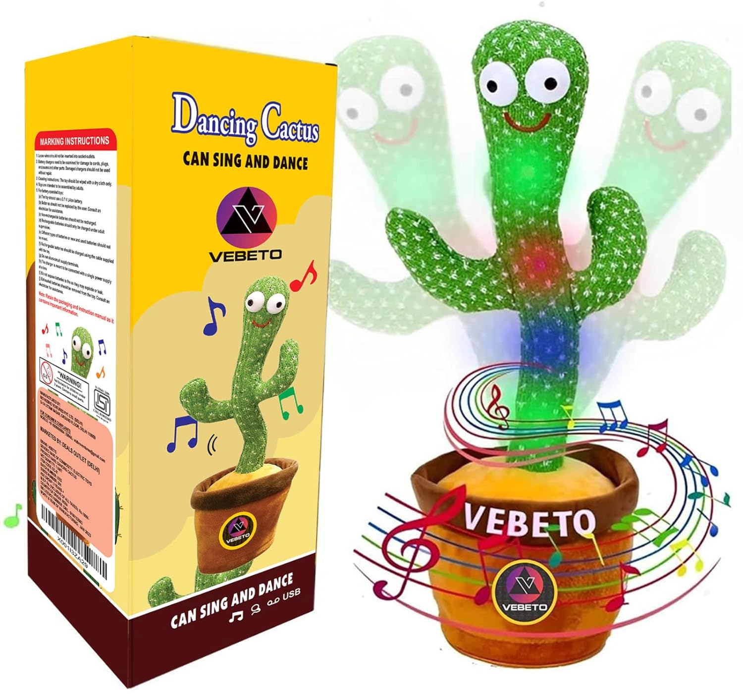 Dancing Cactus Toy for Kids – Talking, Singing & Voice Recording Plush Toy with LED Lights