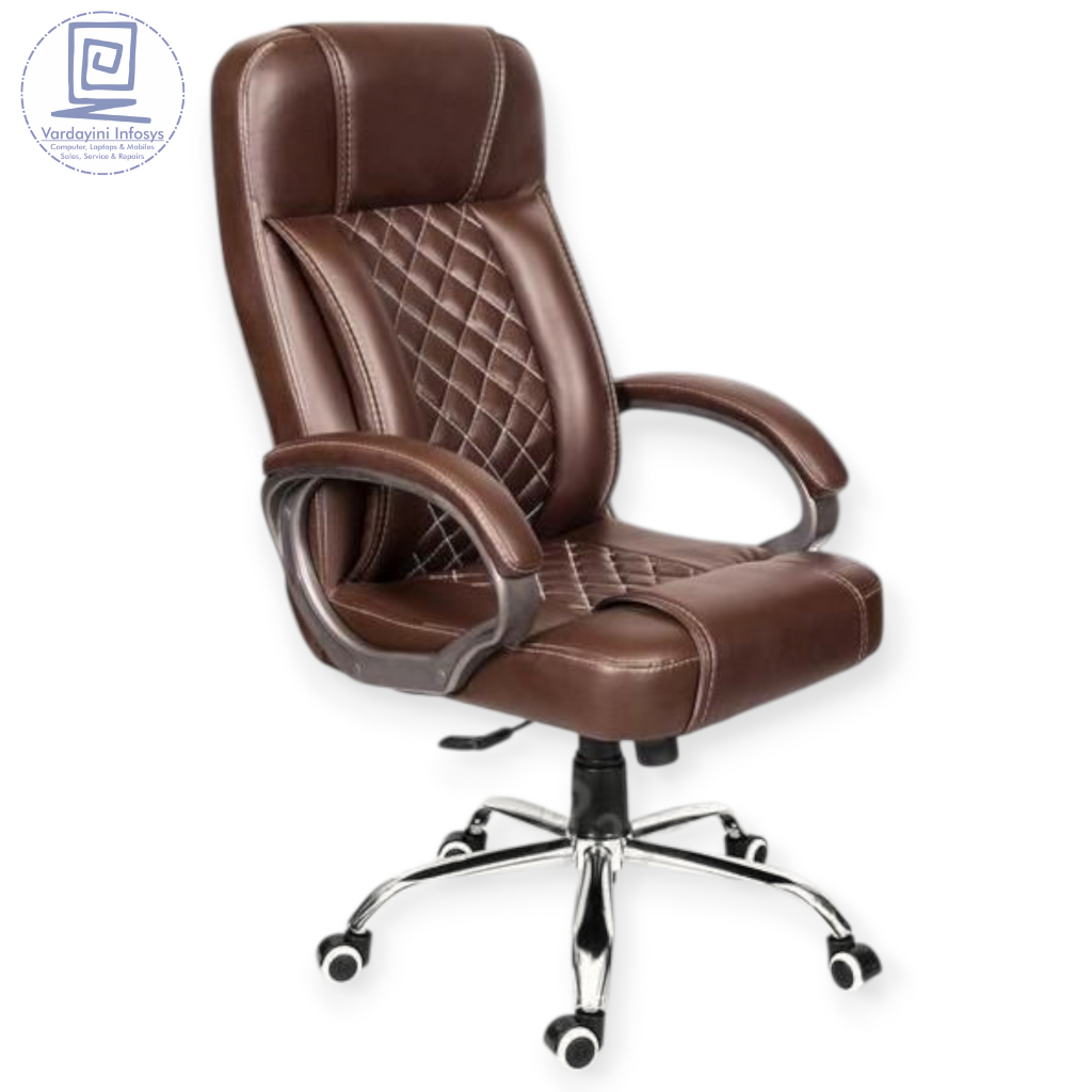 Premium Brown Leatherette Executive Chair with Diamond-Stitch Design