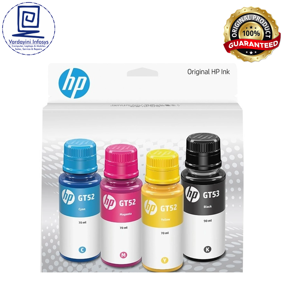 Original HP GT Black + Tri-Color Combo Pack Ink Bottle Set (GT53 Black & GT52 Cyan, Magenta, Yellow)